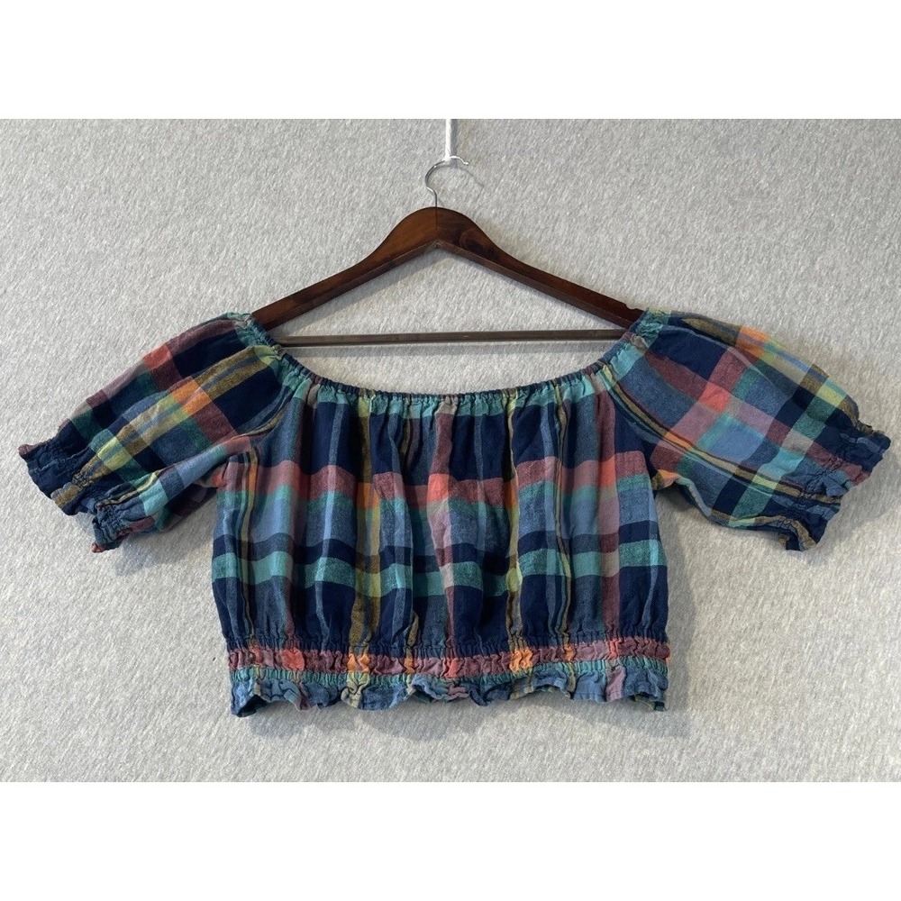 American Eagle Outfitters Off The Shoulder Crop Top Women Large Multicolor Plaid